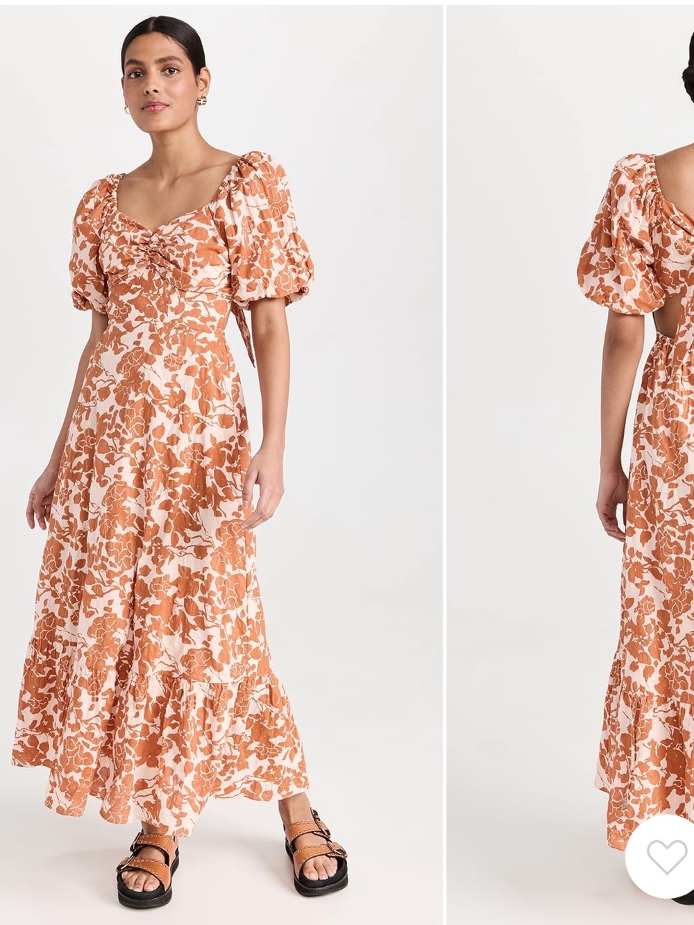 English Factory Rust and Cream Floral Maxi Dress with Puff Sleeves